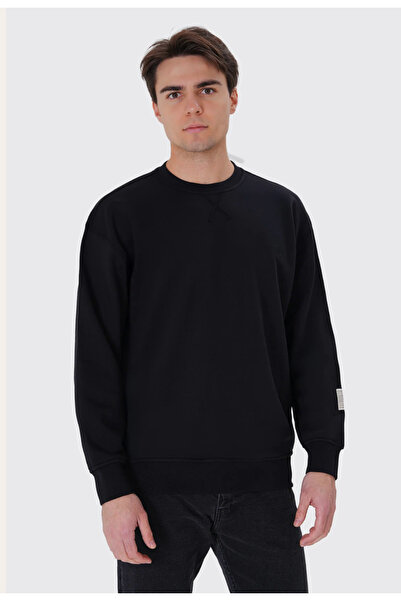 UNIQVIBE Organic Cotton Crew Neck Regular Black Men's Sweatshirt