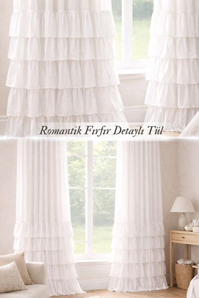 perde plus Linen Tulle Curtain Design Skirt Frilly Off White