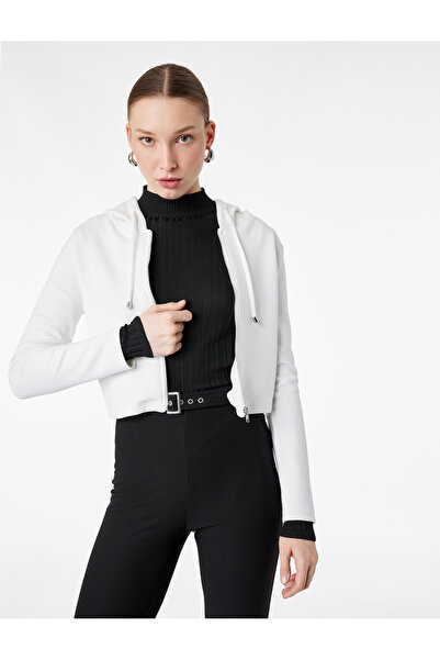 Koton Zippered Long Sleeve Hooded Cardigan