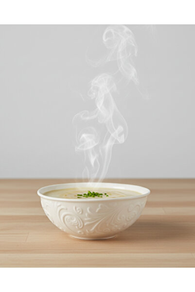 İpek Porselen 6 Kişilik Kabartma Desen Pera Çorba Kasesi 13cm Krem Rengi