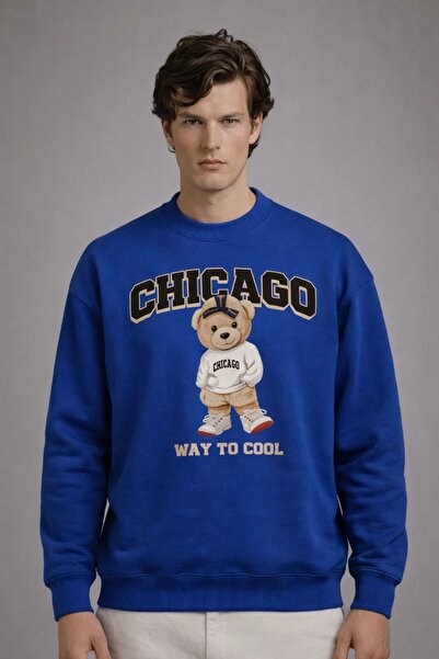 COMBİNE MİCHAİL Erkek CHICAGO Ayıcık Baskılı Mavi Sweatshirt