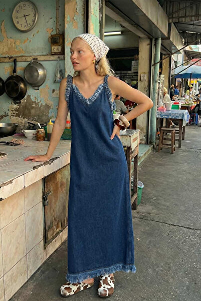 İKİKIZ Denim Askılı Elbise