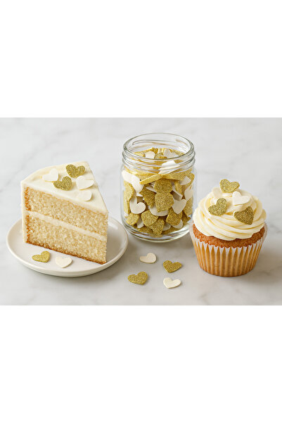 hediyehobihersey ديكورات كعكة على شكل قلب ذهبي صغير، قلوب صغيرة من الكونفيتي ...