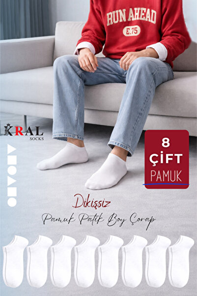 KRAL SOCKS Women - Men 8 Pairs Cotton Seamless Soft Invisible Combed Cotton B...