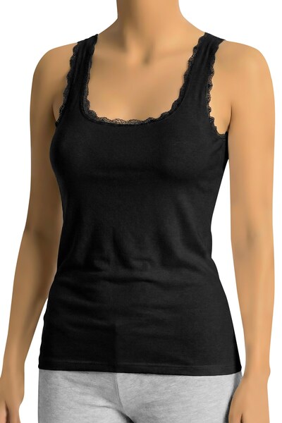 Öts Women's Tank Top with Lace and Thick Straps (%90 Viscose - %10 Elastane)