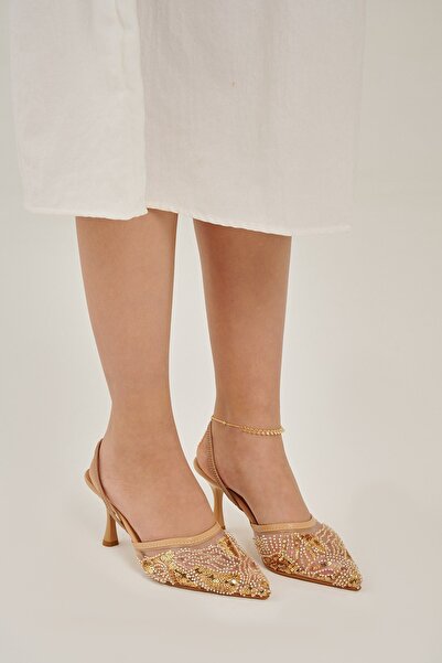 Modezya حذاء ليلى نسائي بكعب عالٍ ومقدمة مدببة مزين بالترتر مع خاصية المطاط ع...