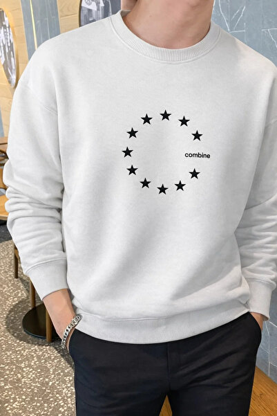 COMBİNE MİCHAİL Hanorac pentru bărbați, ecru, cu imprimeu Star, croială relaxată