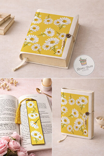 Kitap Kılıfı ve Metal Kitap Ayracı Seti (Papatya Rüyası)
