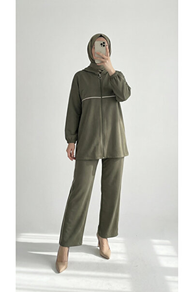 BENAHOLL طقم بنطلون من قطعتين من دوريّنا مع خطوط وفواصل - إم إف 1811 كاكي