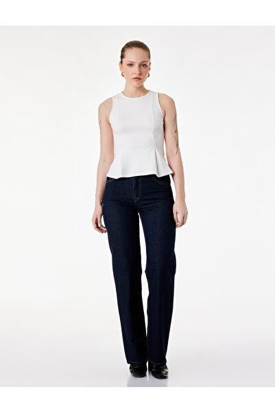 Koton Slim Fit Sleeveless Crew Neck Peplum Blouse