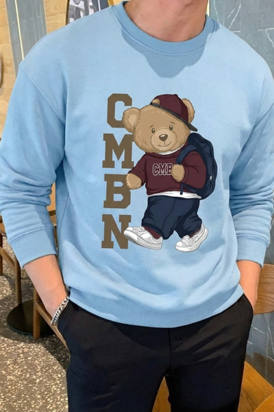 COMBİNE MİCHAİL Men's Comfort Bear Printed B.Blue Sweatshirt