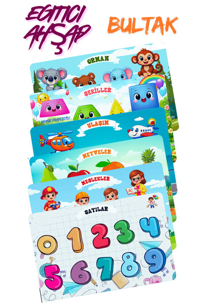 Minçu Toys Türkçe İngilizce 6' lı set,Eğitici Ahşap Bul Tak Oyuncağı,Zeka Gel...