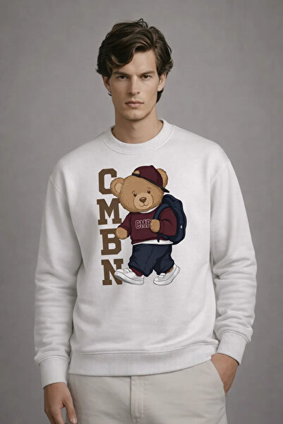 COMBİNE MİCHAİL Men's Cmbn Teddy Bear Printed Ecru Sweatshirt