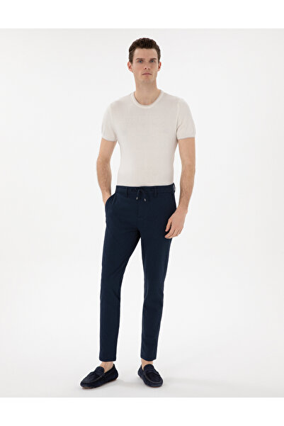 Pierre Cardin Navy Blue εφαρμοστό Gofre Καλοκαιρινό Παντελόνι Καμβά 50305235-...