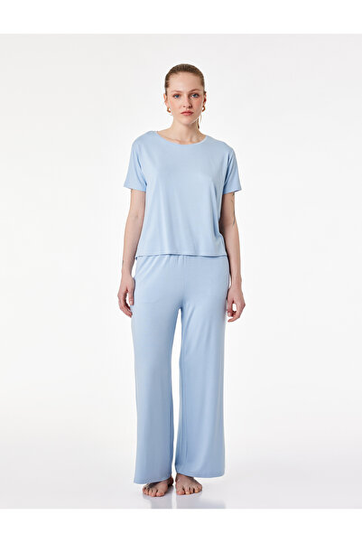 Koton Elastic Waist Viscose Pajama Bottoms with Pockets