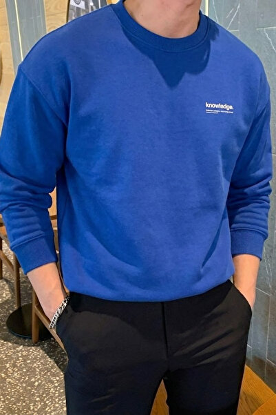 COMBİNE MİCHAİL Hanorac albastru pentru bărbați din bumbac cu imprimeu Knowledge