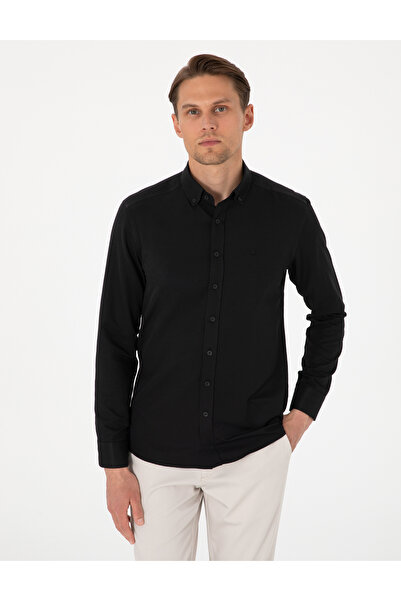Pierre Cardin Siyah Oxford Slim Fit Kolay Ütülenebilir Gömlek 50306996-VR046