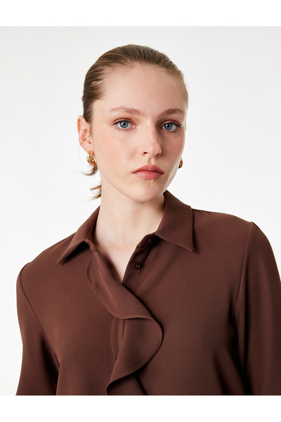 Koton Regular Fit Long Sleeve Buttoned Classic Collar Flounce Shirt