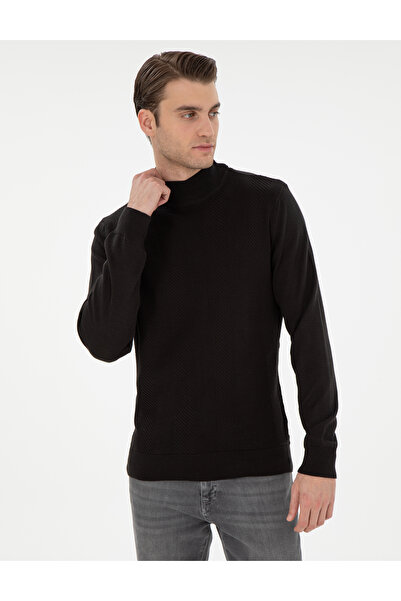 Pierre Cardin Black Slim Fit Half Fisherman Knitwear Sweater 50300498-Vr046