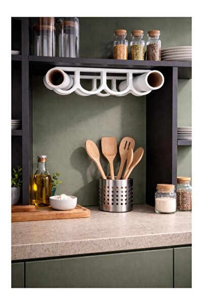 MisterionStudio حامل لفائف المطبخ باللون الأبيض، منظم ورق الطبخ ذو 4 أقسام - ...