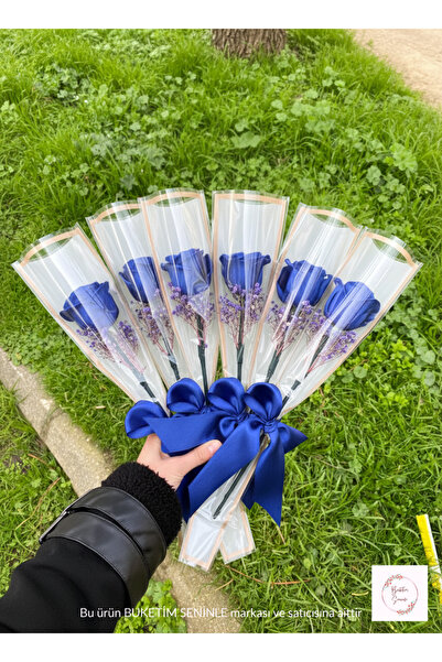 Buketim Seninle 10 Single Dark Blue Non-Fading Roses, Gift