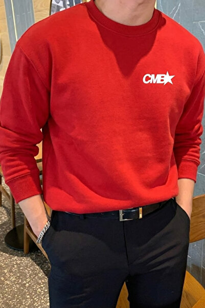 COMBİNE MİCHAİL Мъжка суитшърт с принт CMB в яркочервен цвят