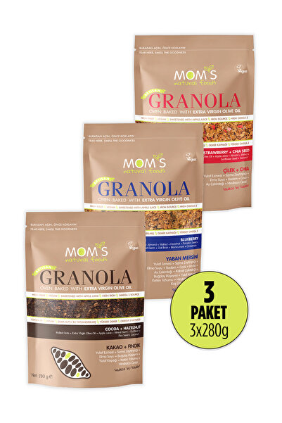 Mom's Natural Foods 3'LÜ GRANOLA KAKAO-FINDIK 280 G / YABAN MERSİNİ 280 G / Ç...