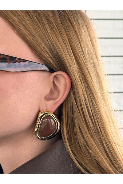 Charmist 14K Çelik Üzeri Altın Kaplama Asimetrik Küpe