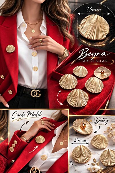 beyna aksesuar Leaf Metal Button 23 mm Gold Plated 1 Package 6 Pieces