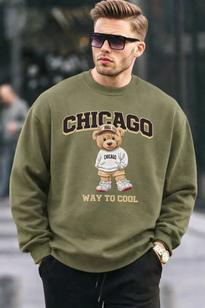 COMBİNE MİCHAİL Ανδρικό φούτερ χακί με κέντημα Chicago Bear Retro City