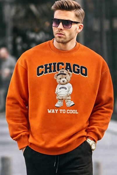 COMBİNE MİCHAİL Chicago Bear Embroidered Retro City Men's Orange Sweatshirt