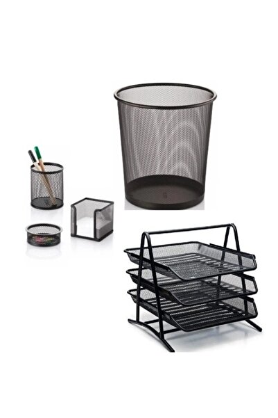 TML Ofis Tel Malzeme Seti Metal Kova-kalemlik-kağıtlık-ataçlık-mektupluk-karv...