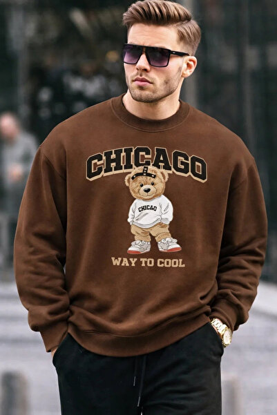 COMBİNE MİCHAİL Chicago Bear Embroidered Retro City Men's Coffee Sweatshirt