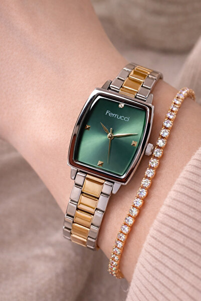 Ferrucci Kadın Kol Saati Dikdörtgen Model Kesme Cam Çelik Kordon Su Geçirmez ...
