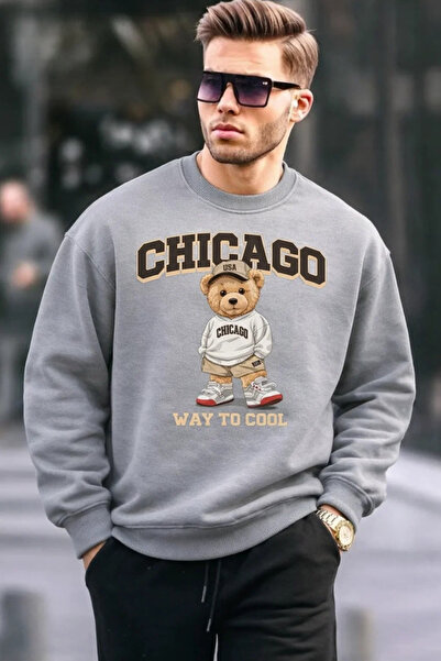 COMBİNE MİCHAİL Ανδρικό φούτερ σε γκρι χρώμα με κέντημα Chicago Bear Retro City