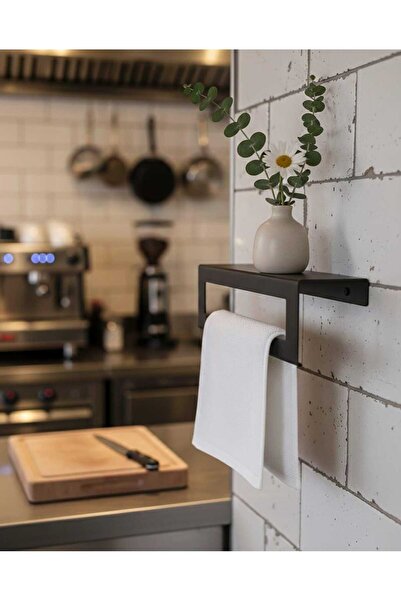 Modern Siyah Mat Banyo Havluluk Duvar Raflı Havlu Askılık Metal
