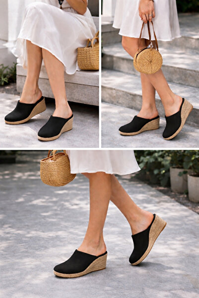 Y&D Shoes Kadın Kapalı Burun Espadril – Dolgu Topuk & Keten Terlik Modeli