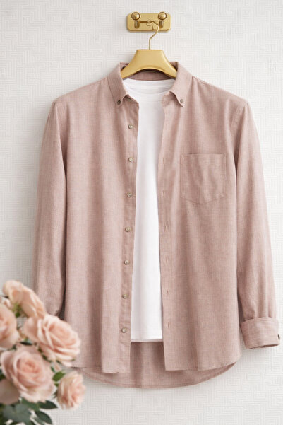 Varetta Muška košulja dugih rukava jednobojne boje lososa sa Sa džepovima ovr...