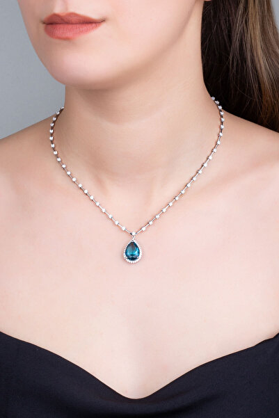 So CHIC... Okyanus Damlası 18 Ayar Beyaz Altın Kaplama 42 Cm Gümüş Gerdanlık