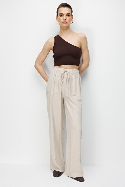 Mixray 4629 Kadın Bol Paça Yüksek Bel Viskon Palazzo Pantolon Taş