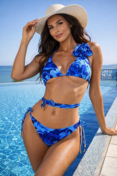 Plaja biz Costume de baie femei doua piese cu slip clasic, print trandafir Fe...