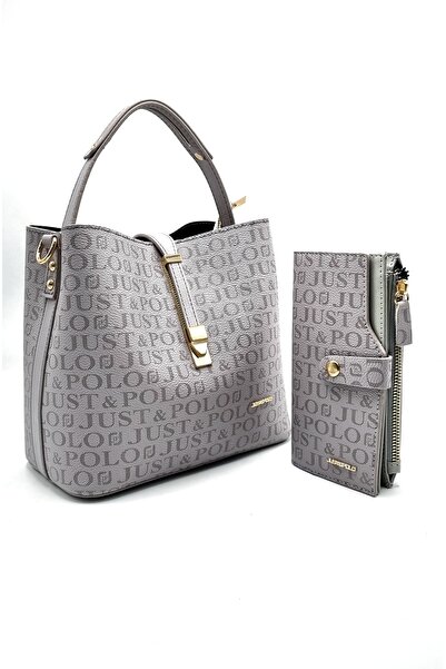 Just Polo مجموعة محفظة حقيبة رمادية نسائية Tm1165 2055