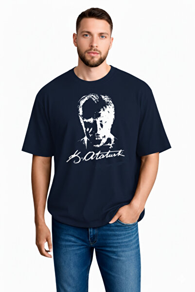 sngl Tricou bărbătesc supradimensionat din bumbac pieptănat cu imprimeu Atatu...