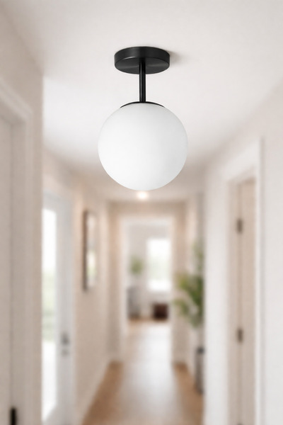 VENON 1 قطعة من شمعدان ريكي أبيض مع زجاج جلوب أسود معدني لغرفة المعيشة والمطب...