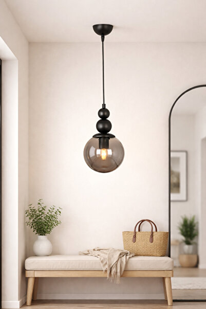 VENON KardanAdam Tekli Spor Tekli Sarkıt Avize Siyah Füme Glop Camlı Salon Mu...