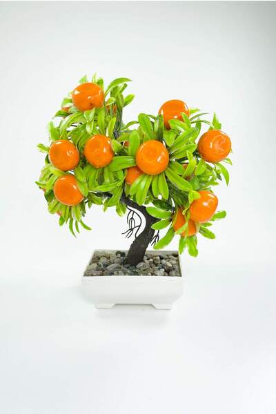 Royaleks شجرة ديكور شجرة برتقالية مع أصيص تمثال شجرة ديكور 24x13 سم