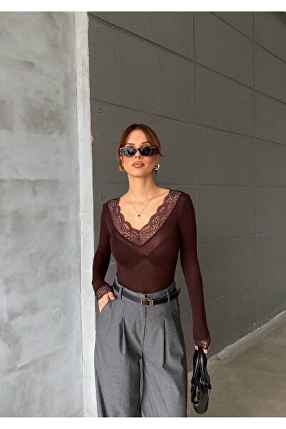 DEMORA Official Transparan Dantelli Bluz