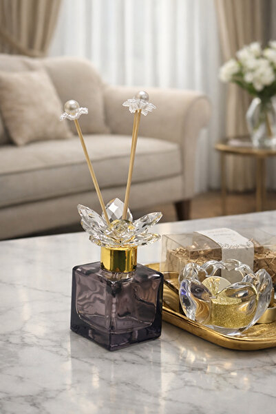 liveisthome Füme Kristal Taşlı ve Altın Detaylı Koku Şişesi