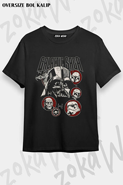 ZOKAWEAR Unisex Bol Kalıp Siyah Tişört Star Wars Villains