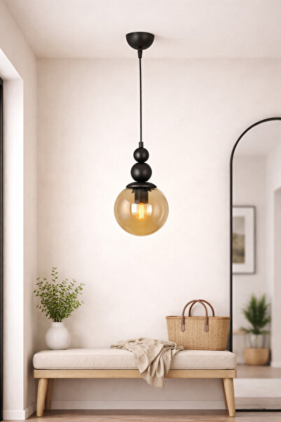 VENON KardanAdam Tekli Spor Tekli Sarkıt Avize Siyah Bal Glop Camlı Salon Mut...